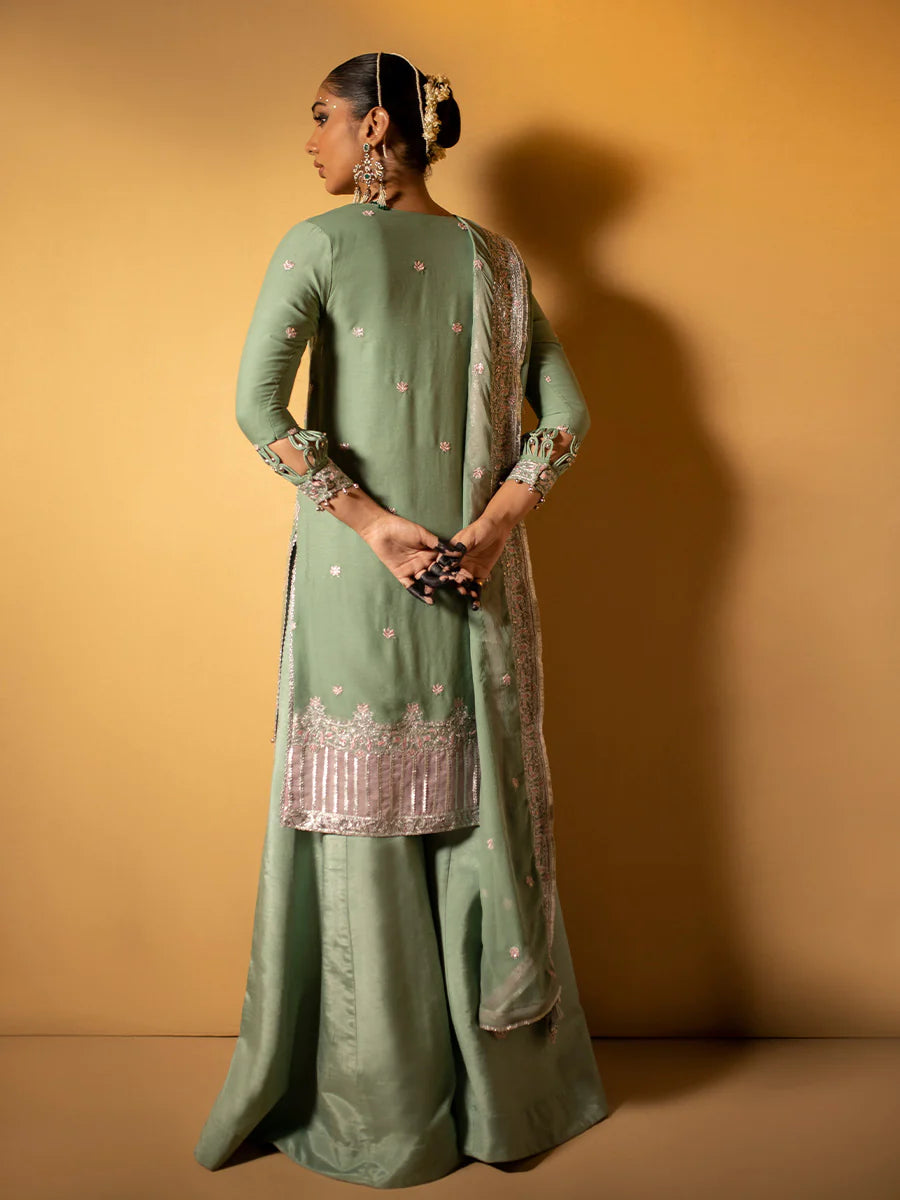 Salitex by Nora Unstitched 3 Piece Embroidered Chiffon Suit - Mint - Luxury  Collection