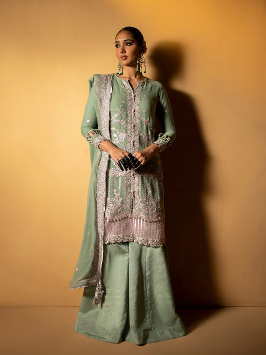 Salitex by Nora Unstitched 3 Piece Embroidered Chiffon Suit - Mint - Luxury  Collection