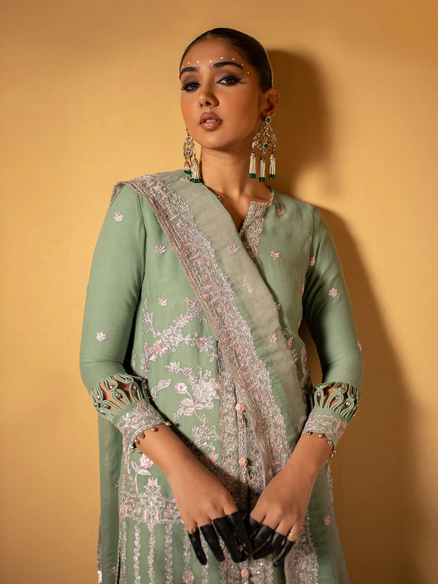 Salitex by Nora Unstitched 3 Piece Embroidered Chiffon Suit - Mint - Luxury  Collection