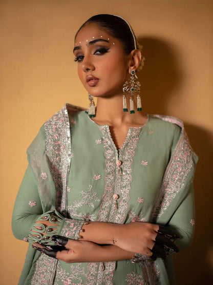 Salitex by Nora Unstitched 3 Piece Embroidered Chiffon Suit - Mint - Luxury  Collection