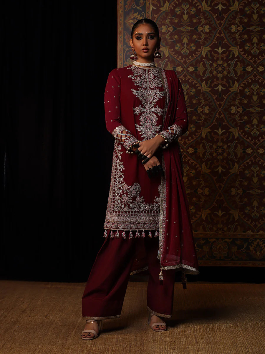 Salitex by Nora Unstitched 3 Piece Embroidered Chiffon Suit - Magenta - Luxury  Collection