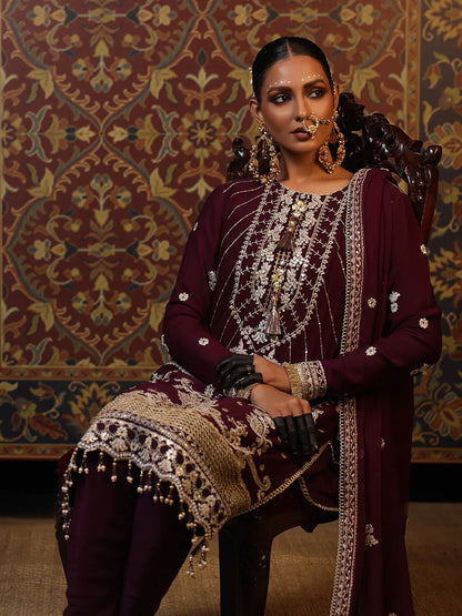 Salitex by Nora Unstitched 3 Piece Embroidered Chiffon Suit - Purple - Luxury  Collection