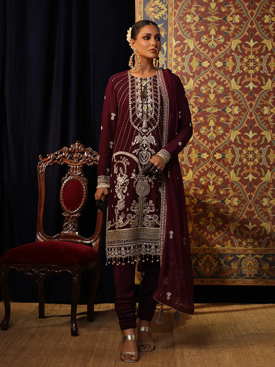 Salitex by Nora Unstitched 3 Piece Embroidered Chiffon Suit - Purple - Luxury  Collection