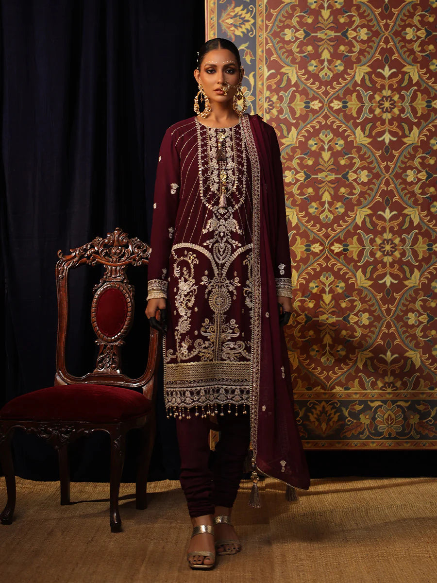 Salitex by Nora Unstitched 3 Piece Embroidered Chiffon Suit - Purple - Luxury  Collection