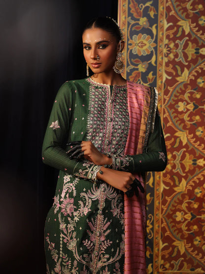 Salitex by Nora Unstitched 3 Piece Embroidered Suit - Bottle Green - Luxury  Collection