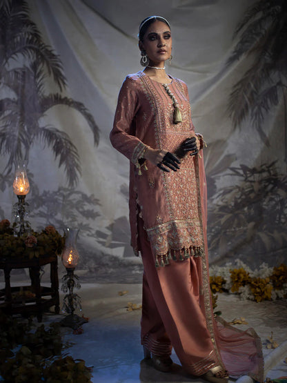 Salitex by Nora Unstitched 3 Piece Embroidered Suit - Tea-Pink - Luxury  Collection