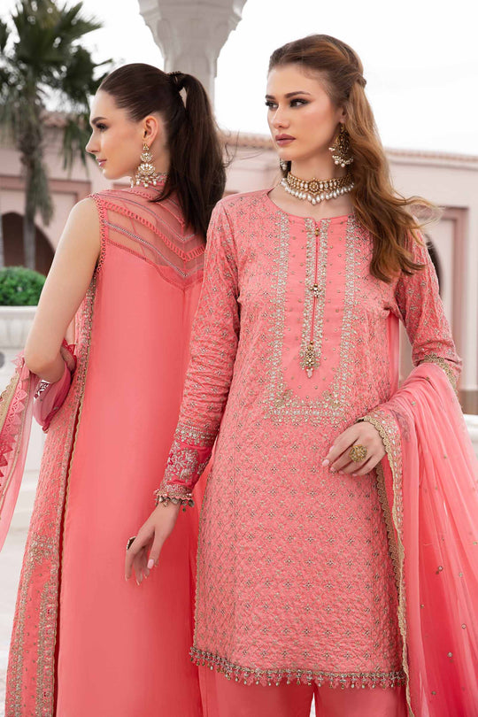 Sateen By Maria B Unstitched 3 Piece Embroidered Cotton Suit MB23ST D-01 Candy Pink - Luxury Collection Brand Mafia by Zonash