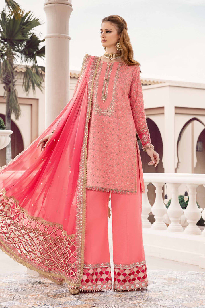 Sateen By Maria B Unstitched 3 Piece Embroidered Cotton Suit MB23ST D-01 Candy Pink - Luxury Collection Brand Mafia by Zonash