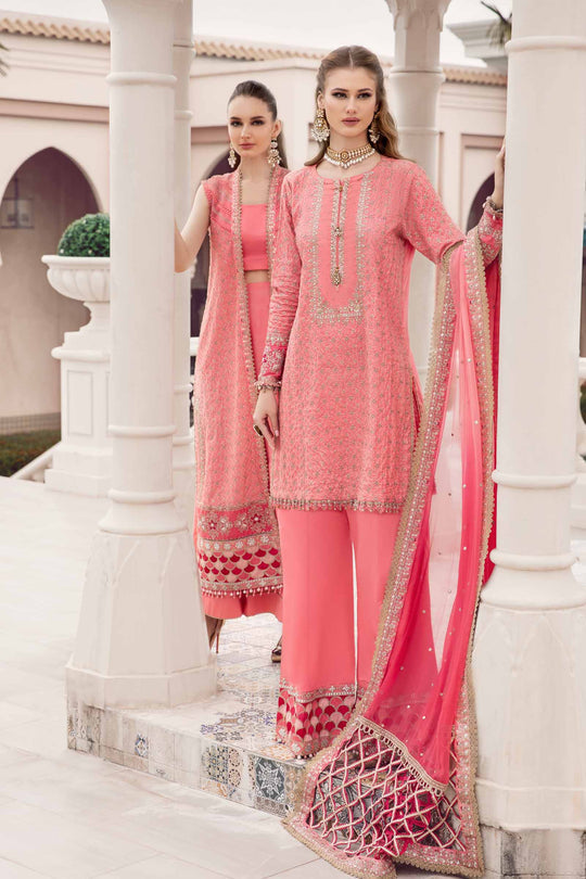 Sateen By Maria B Unstitched 3 Piece Embroidered Cotton Suit MB23ST D-01 Candy Pink - Luxury Collection Brand Mafia by Zonash