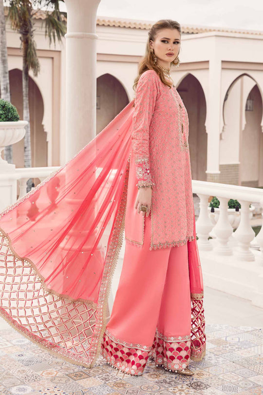 Sateen By Maria B Unstitched 3 Piece Embroidered Cotton Suit MB23ST D-01 Candy Pink - Luxury Collection Brand Mafia by Zonash