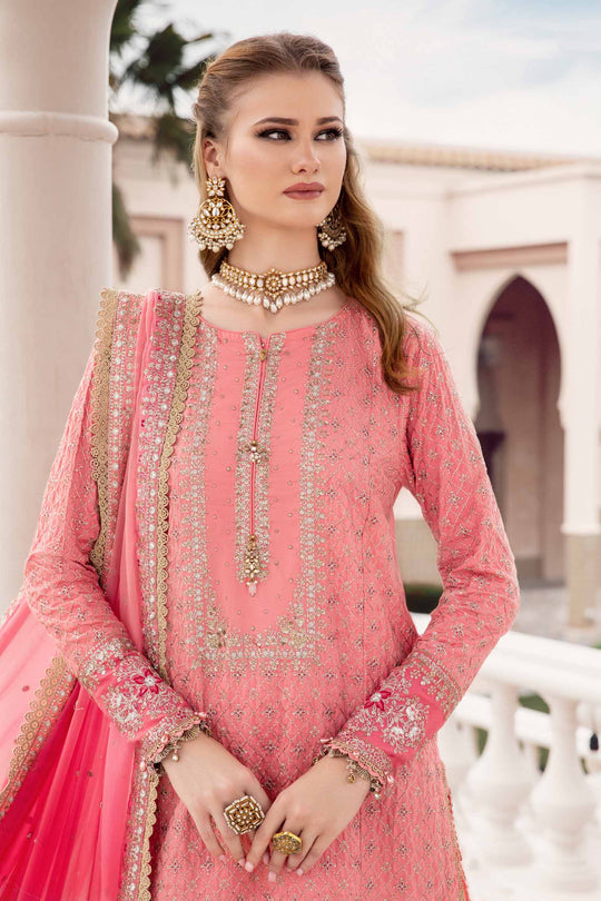 Sateen By Maria B Unstitched 3 Piece Embroidered Cotton Suit MB23ST D-01 Candy Pink - Luxury Collection Brand Mafia by Zonash