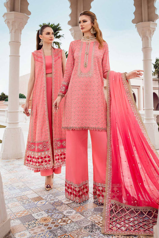 Sateen By Maria B Unstitched 3 Piece Embroidered Cotton Suit MB23ST D-01 Candy Pink - Luxury Collection Brand Mafia by Zonash