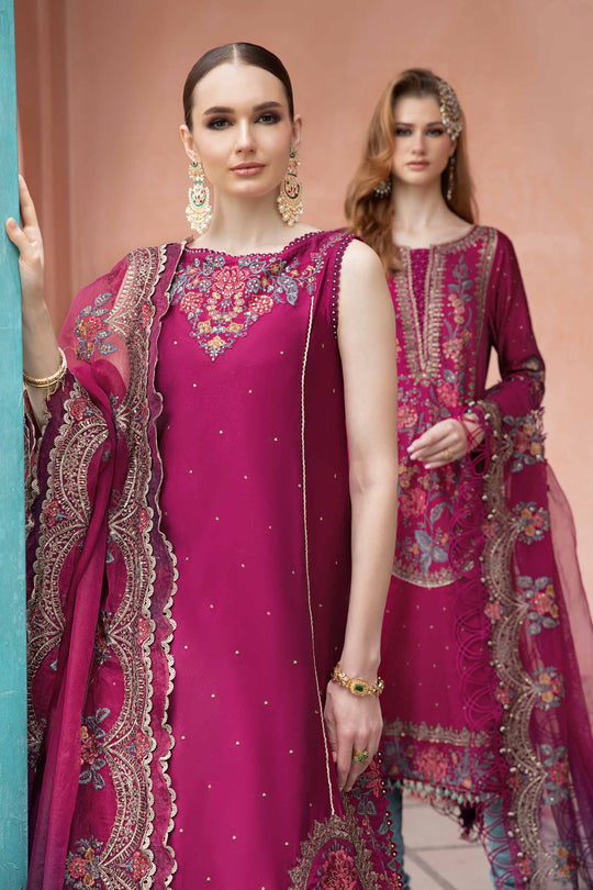 Sateen By Maria B Unstitched 3 Piece Embroidered Cotton Suit MB23ST D-04 Magenta - Luxury Collection Brand Mafia by Zonash