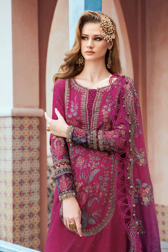 Sateen By Maria B Unstitched 3 Piece Embroidered Cotton Suit MB23ST D-04 Magenta - Luxury Collection Brand Mafia by Zonash