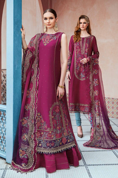 Sateen By Maria B Unstitched 3 Piece Embroidered Cotton Suit MB23ST D-04 Magenta - Luxury Collection Brand Mafia by Zonash