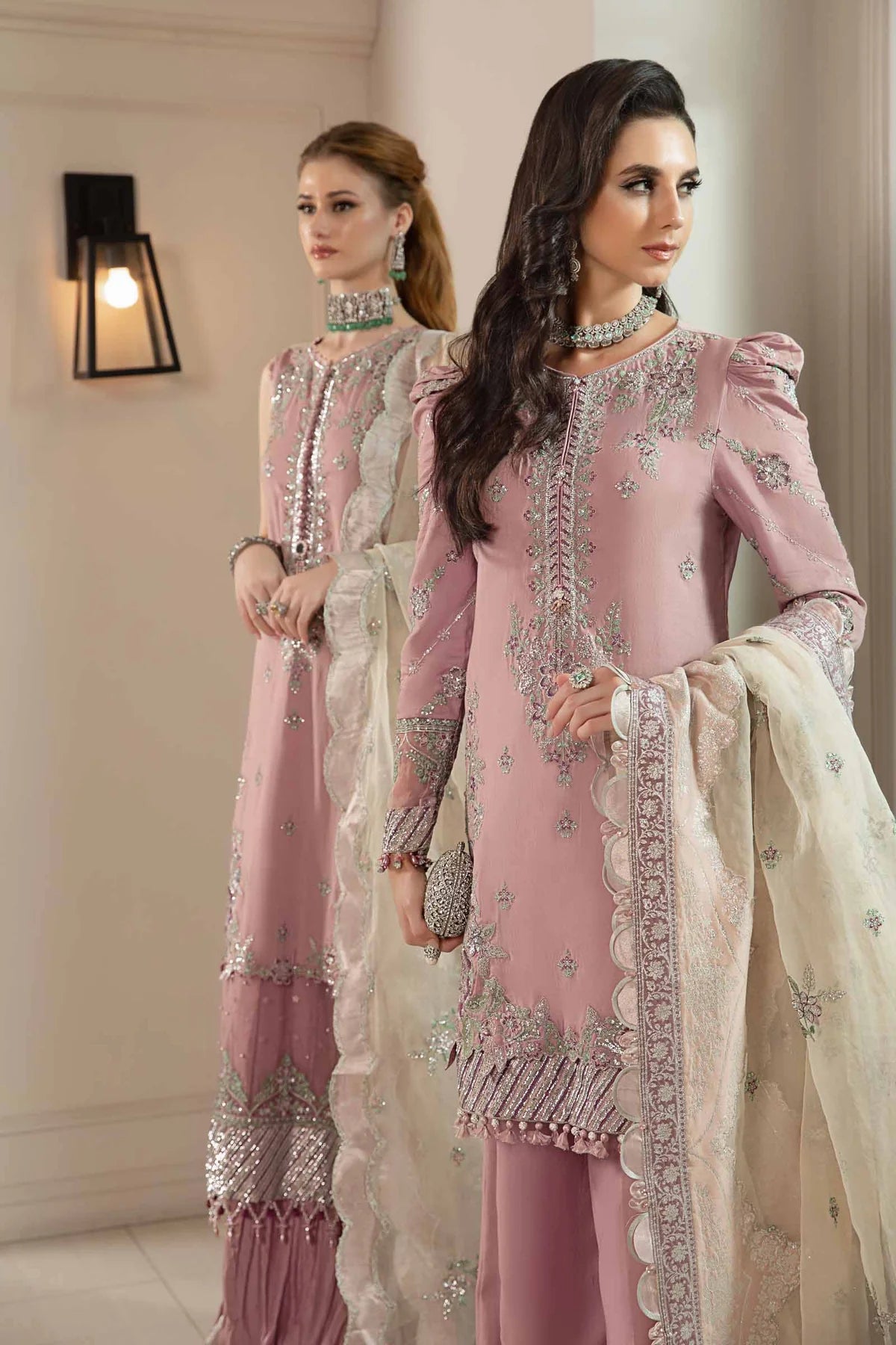 Sateen By Maria B Unstitched 3 Piece Embroidered Cotton Suit MB23ST D-06 Mauve - Luxury Collection Brand Mafia by Zonash