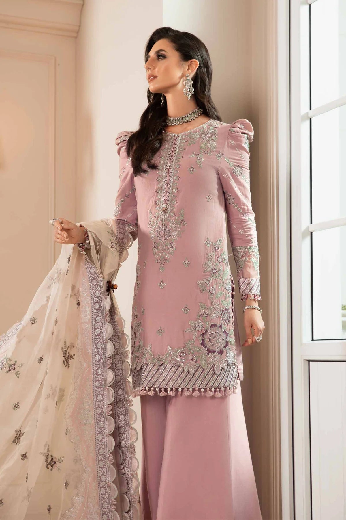 Sateen By Maria B Unstitched 3 Piece Embroidered Cotton Suit MB23ST D-06 Mauve - Luxury Collection Brand Mafia by Zonash