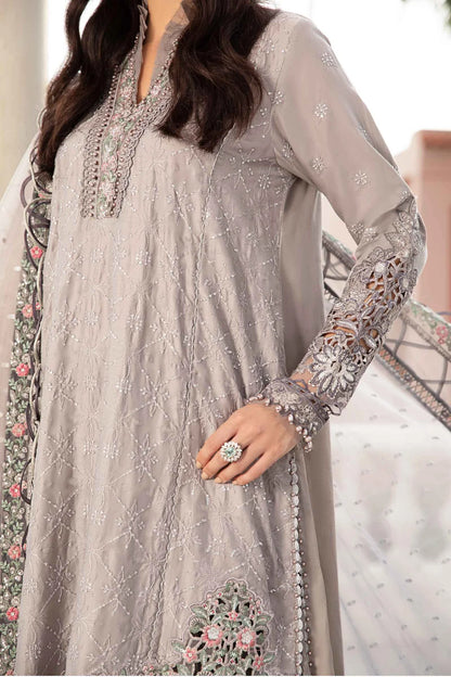 Sateen By Maria B Unstitched 3 Piece Embroidered Cotton Suit MB23ST D-07 Grey - Luxury Collection Brand Mafia by Zonash