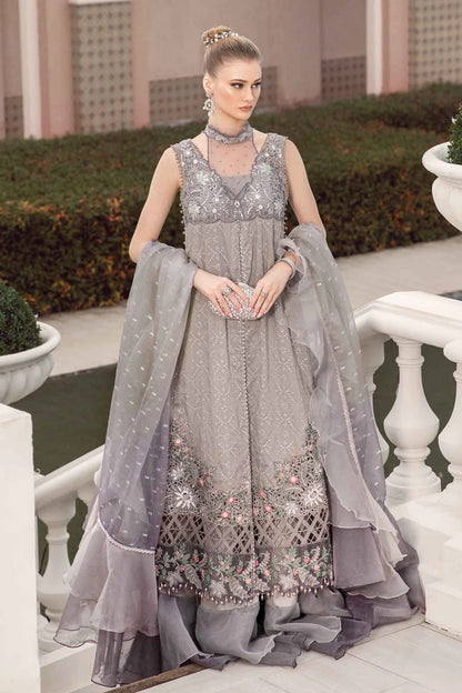 Sateen By Maria B Unstitched 3 Piece Embroidered Cotton Suit MB23ST D-07 Grey - Luxury Collection Brand Mafia by Zonash