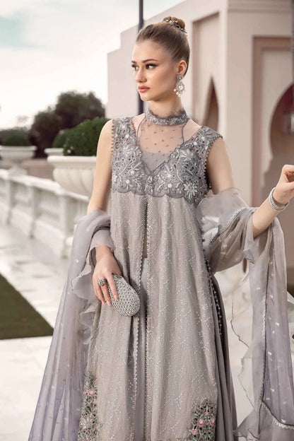 Sateen By Maria B Unstitched 3 Piece Embroidered Cotton Suit MB23ST D-07 Grey - Luxury Collection Brand Mafia by Zonash