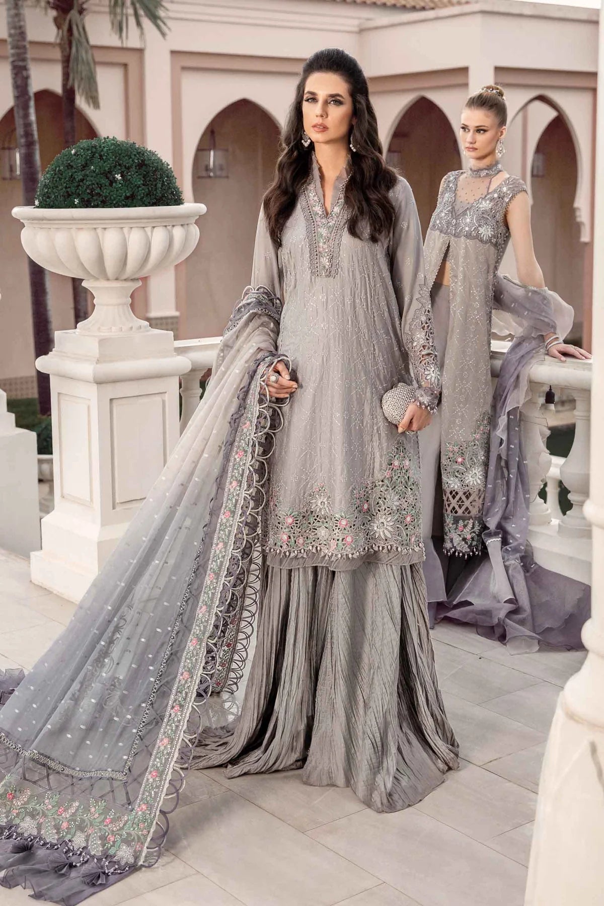 Sateen By Maria B Unstitched 3 Piece Embroidered Cotton Suit MB23ST D-07 Grey - Luxury Collection Brand Mafia by Zonash