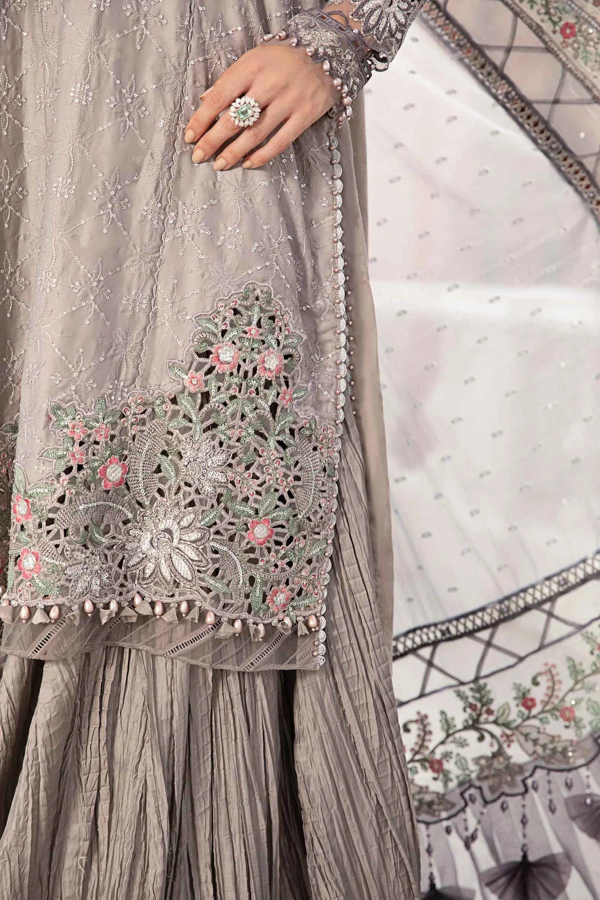 Sateen By Maria B Unstitched 3 Piece Embroidered Cotton Suit MB23ST D-07 Grey - Luxury Collection Brand Mafia by Zonash