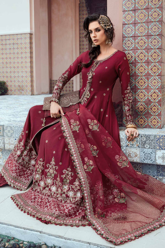 Sateen By Maria B Unstitched 3 Piece Embroidered Cotton Suit MB23ST D-08 Maroon - Luxury Collection Brand Mafia by Zonash