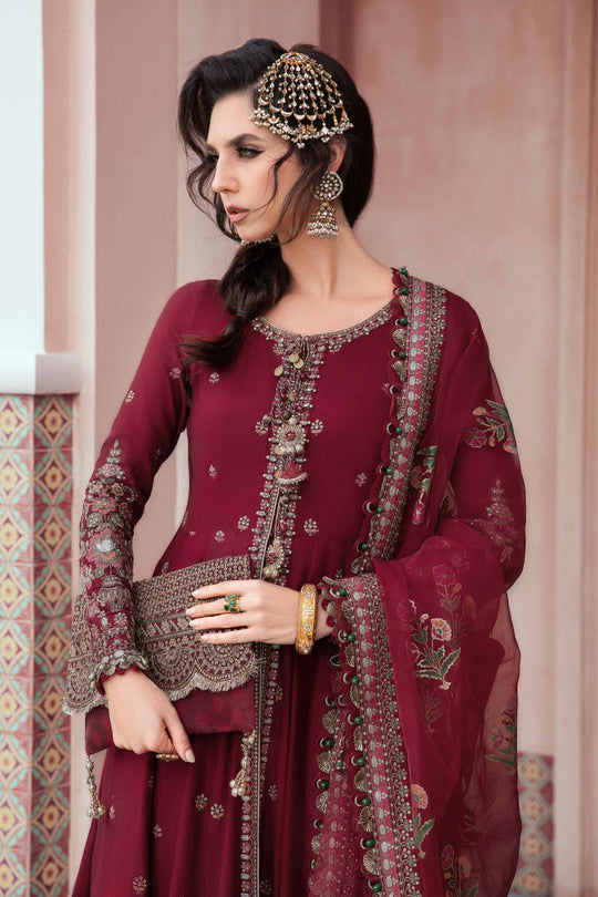 Sateen By Maria B Unstitched 3 Piece Embroidered Cotton Suit MB23ST D-08 Maroon - Luxury Collection Brand Mafia by Zonash