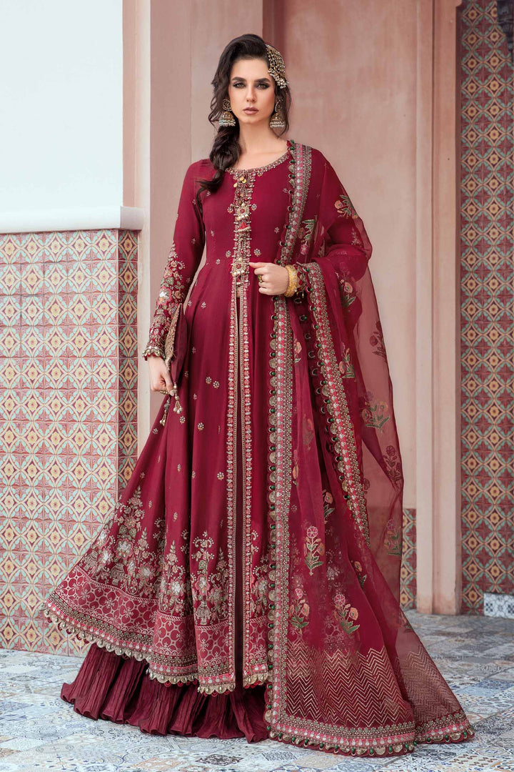 Sateen By Maria B Unstitched 3 Piece Embroidered Cotton Suit MB23ST D-08 Maroon - Luxury Collection Brand Mafia by Zonash