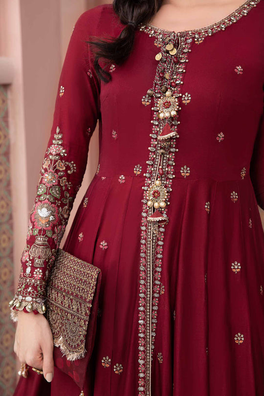 Sateen By Maria B Unstitched 3 Piece Embroidered Cotton Suit MB23ST D-08 Maroon - Luxury Collection Brand Mafia by Zonash