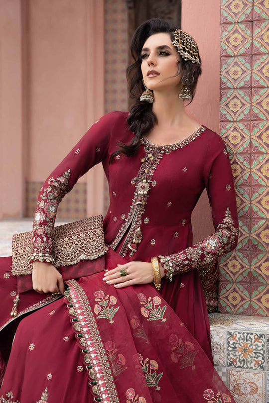 Sateen By Maria B Unstitched 3 Piece Embroidered Cotton Suit MB23ST D-08 Maroon - Luxury Collection Brand Mafia by Zonash