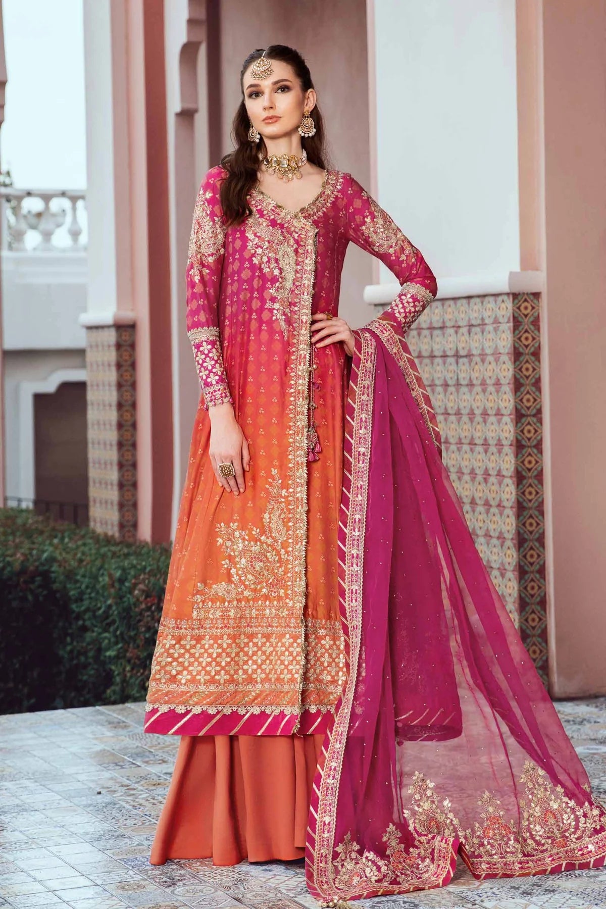 Sateen By Maria B Unstitched 3 Piece Embroidered Cotton Suit MB23ST D-09 Fuchsia Pink - Luxury Collection Brand Mafia by Zonash