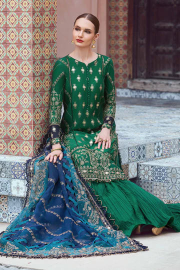 Sateen By Maria B Unstitched 3 Piece Embroidered Cotton Suit MB23ST D-11 Emerald Green - Luxury Collection Brand Mafia by Zonash