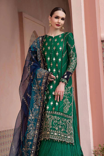 Sateen By Maria B Unstitched 3 Piece Embroidered Cotton Suit MB23ST D-11 Emerald Green - Luxury Collection Brand Mafia by Zonash