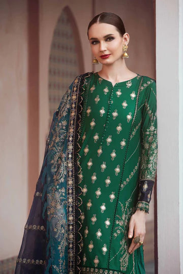 Sateen By Maria B Unstitched 3 Piece Embroidered Cotton Suit MB23ST D-11 Emerald Green - Luxury Collection Brand Mafia by Zonash