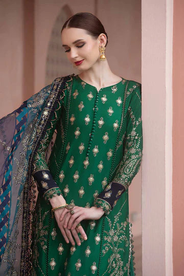 Sateen By Maria B Unstitched 3 Piece Embroidered Cotton Suit MB23ST D-11 Emerald Green - Luxury Collection Brand Mafia by Zonash