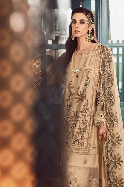 Sateen By Maria B Unstitched 3 Piece Embroidered Cotton Suit MB23ST D-12 Beige - Luxury Collection Brand Mafia by Zonash