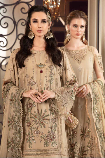 Sateen By Maria B Unstitched 3 Piece Embroidered Cotton Suit MB23ST D-12 Beige - Luxury Collection Brand Mafia by Zonash