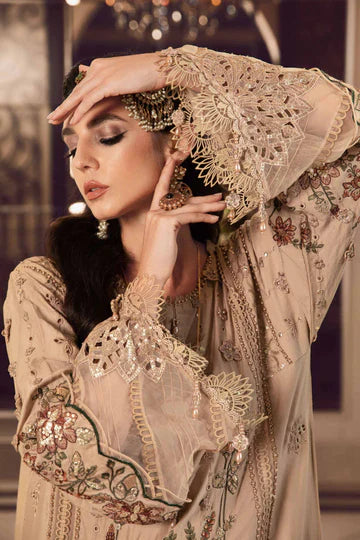 Sateen By Maria B Unstitched 3 Piece Embroidered Cotton Suit MB23ST D-12 Beige - Luxury Collection Brand Mafia by Zonash