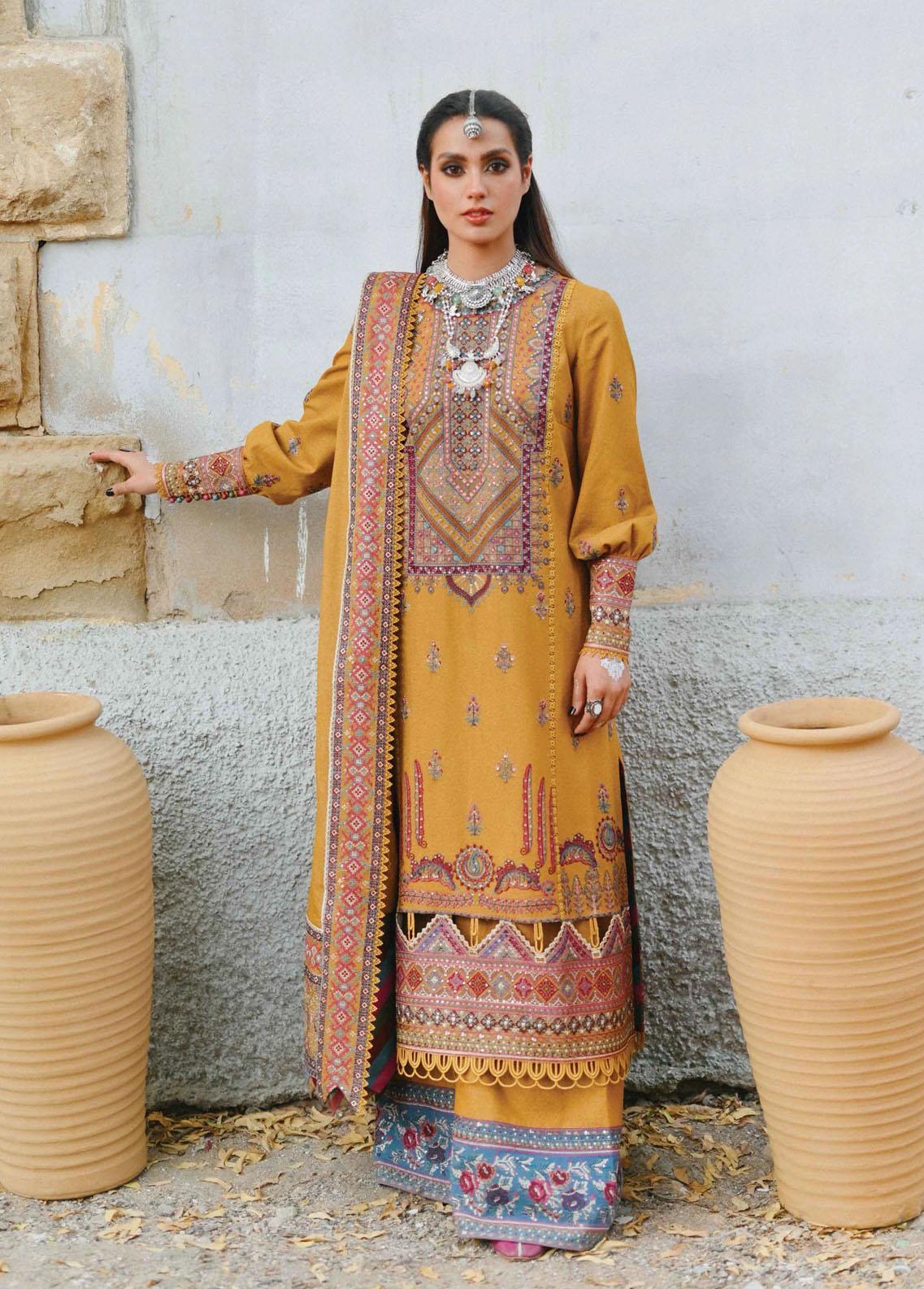 Sayonee by Qalamkar Unstitched 3 Piece Embroidered Suit QLM22SL K-07 Mehreen - Winter Collection Brand Mafia by Zonash