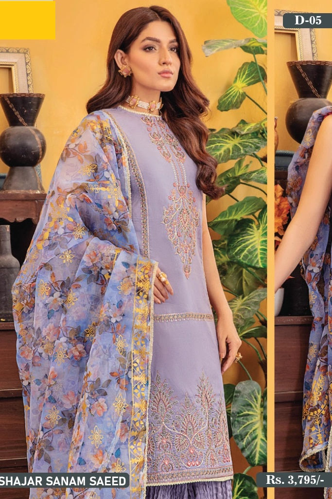 Shajar by Sanam Saeed Unstitched Embroidered Lawn 3Pc Suit D-05 Brand Mafia by Zonash