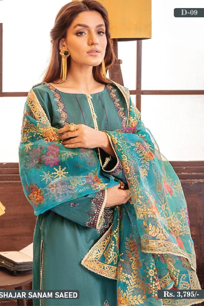 Shajar by Sanam Saeed Unstitched Embroidered Lawn 3Pc Suit D-09 Brand Mafia by Zonash