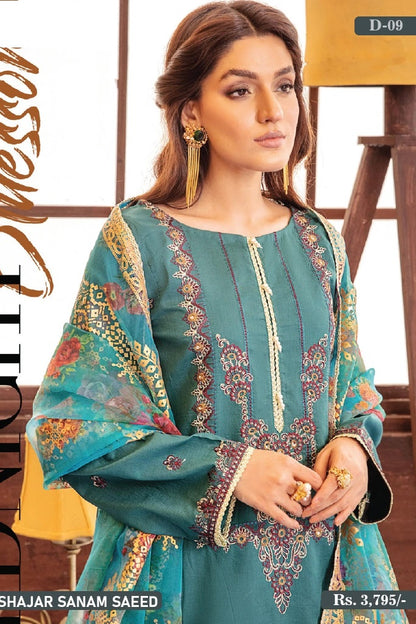 Shajar by Sanam Saeed Unstitched Embroidered Lawn 3Pc Suit D-09 Brand Mafia by Zonash