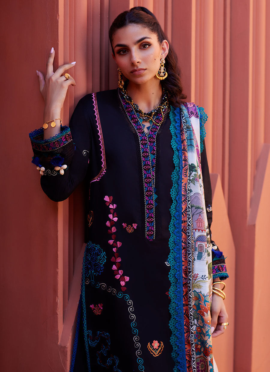 Suay by Farah Talib Aziz Unstitched 3 Piece Embroidered Lawn Suit FTA24LU FTA 01 ILARIA BLACK - Luxury Collection Brand Mafia by Zonash