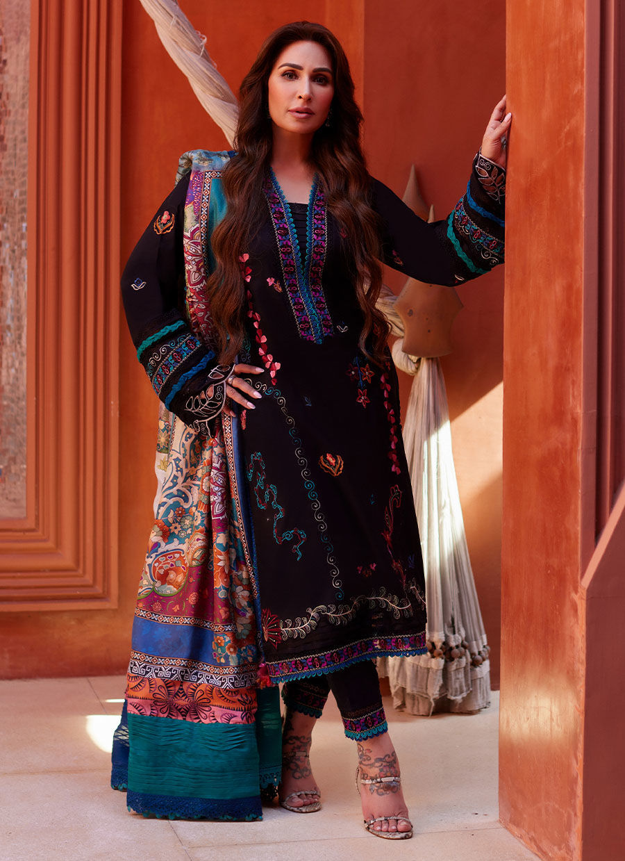 Suay by Farah Talib Aziz Unstitched 3 Piece Embroidered Lawn Suit FTA24LU FTA 01 ILARIA BLACK - Luxury Collection Brand Mafia by Zonash