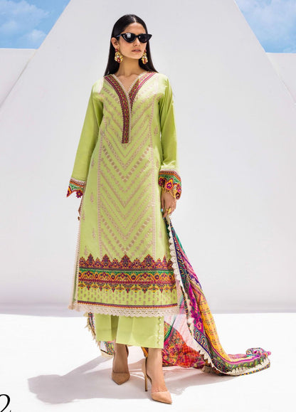 Tahra By Zainab Chottani Unstitched 3 Piece Embroidered Lawn Suit TZC22E 02 Green Meadow - Eid Collection Brand Mafia by Zonash