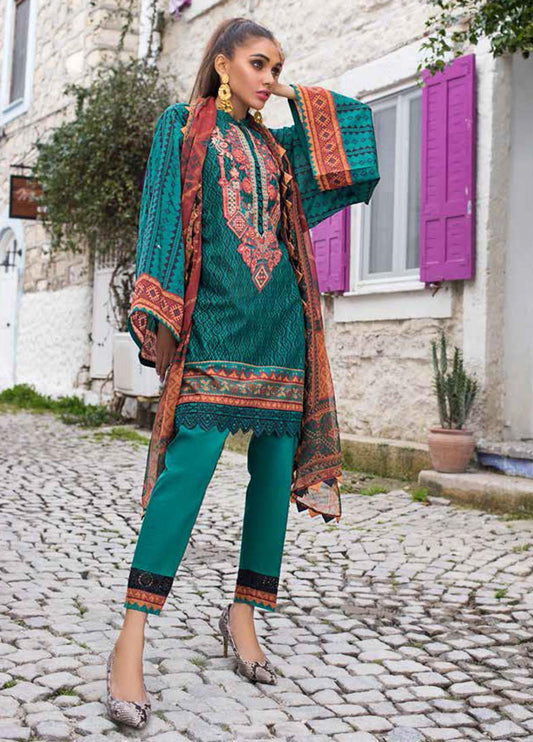 Tahra by Zainab Chottani Unstitched 3 Piece Embroidered Lawn Suit TZC21L 5A EMERALD ELEGANCE - Summer Collection Brand Mafia by Zonash