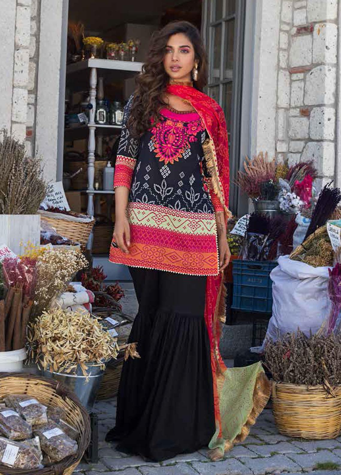 Tahra by Zainab Chottani Unstitched 3 Piece Embroidered Lawn Suit TZC21L 9A TRADITIONAL BLACK - Summer Collection Brand Mafia by Zonash