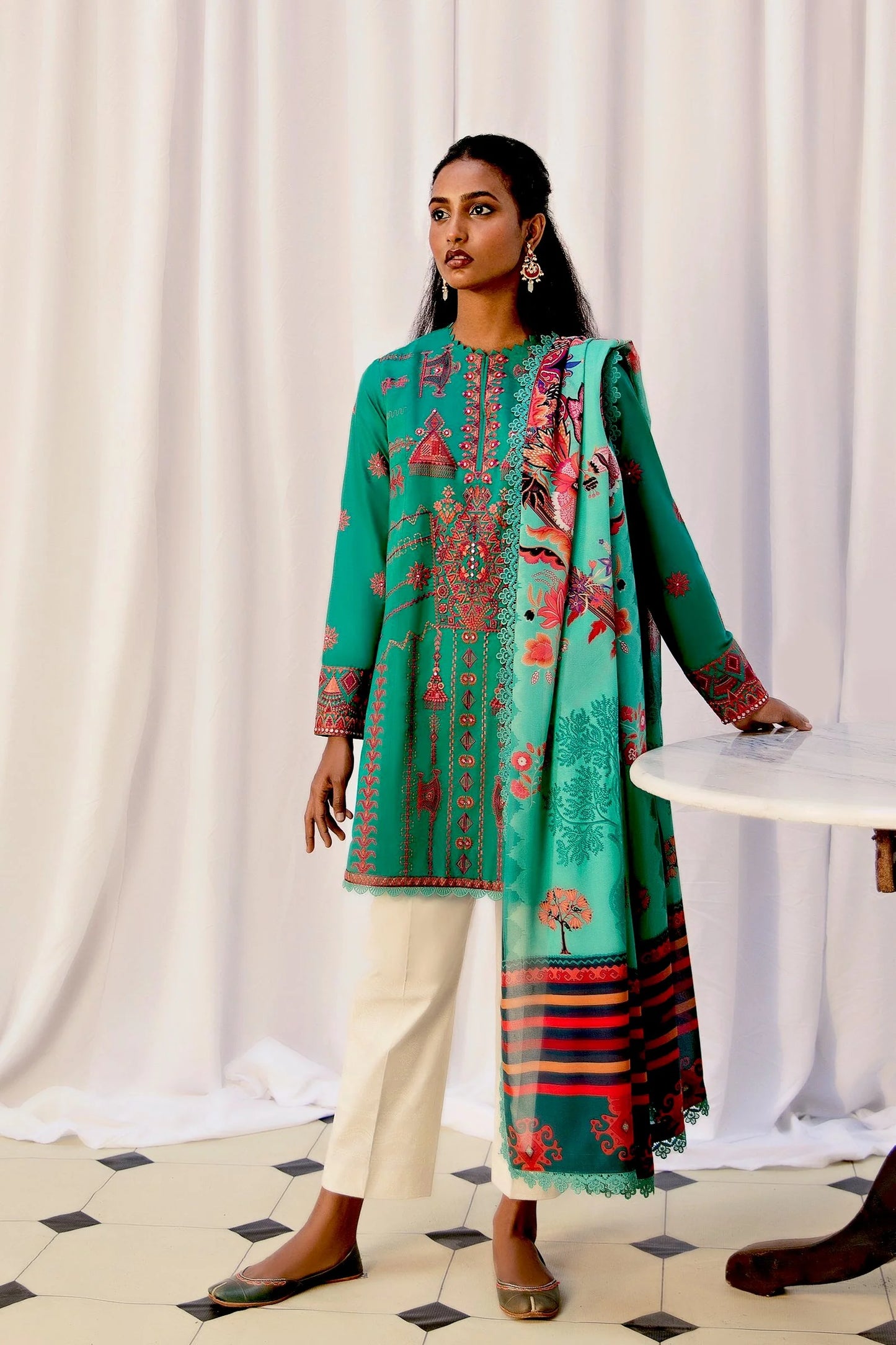 Zaha by Khadijah Shah Unstitched 3 Piece Embroidered Lawn Suit ZKS21L ZL21-10-B NAHID - Summer Collection - Brand Mafia by Zonash