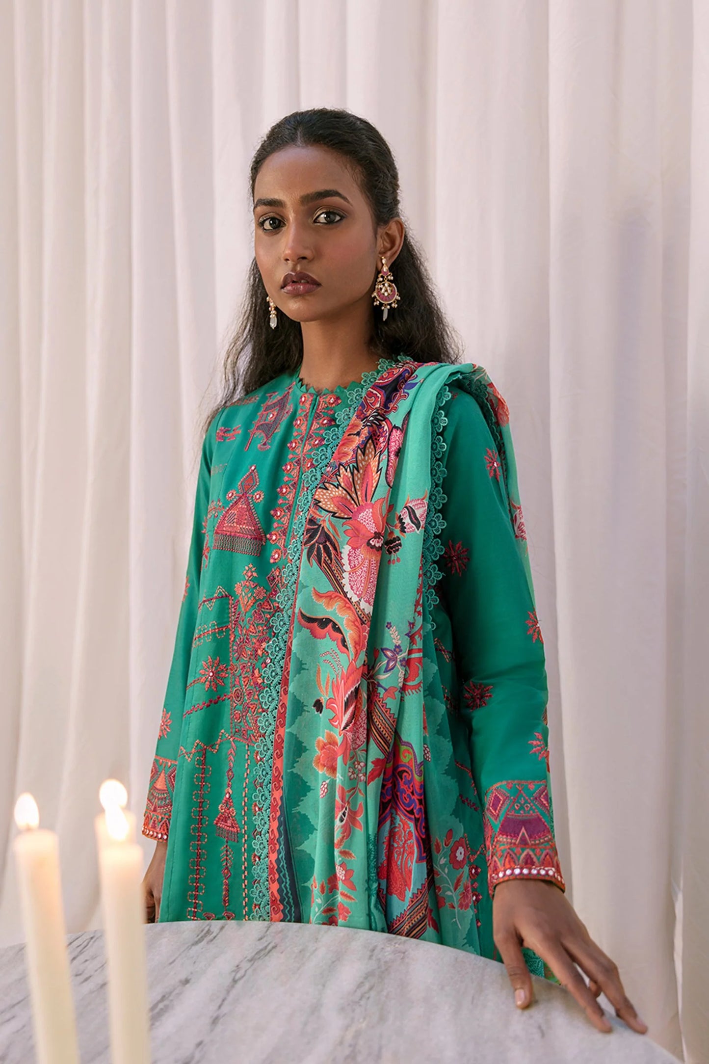 Zaha by Khadijah Shah Unstitched 3 Piece Embroidered Lawn Suit ZKS21L ZL21-10-B NAHID - Summer Collection - Brand Mafia by Zonash